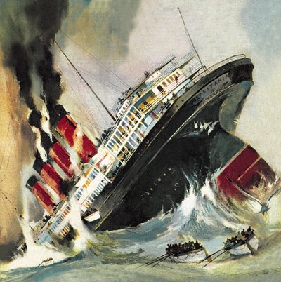 Senkingen av Lusitania i mai 1915 (litografi) av English School