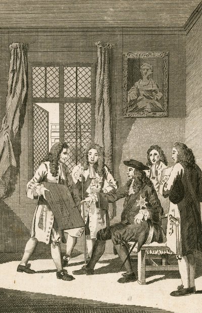 Sir Christopher Wren presenterer for kong Charles II planen sin for å gjenoppbygge London av English School