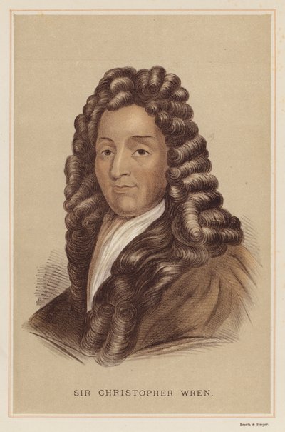 Sir Christopher Wren (farge litho) av English School