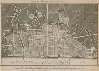 Sir Christopher Wrens planlegger å gjenoppbygge City of London etter den fryktelige brannen i 1666 av English School