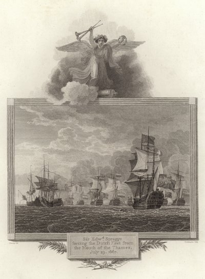 Sir Edwd Spragge tvinger den nederlandske flåten fra Themsen, 23. juli 1667 av English School