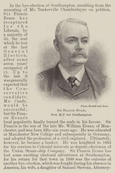 Sir Francis Evans, ny parlamentsmedlem for Southampton (gravering) av English School