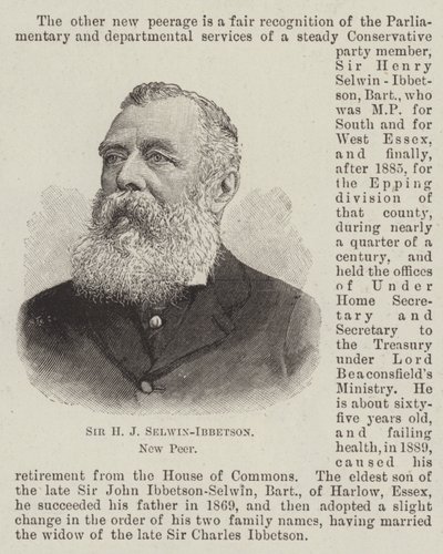 Sir HJ Selwin-Ibbetson, New Peer (gravering) av English School