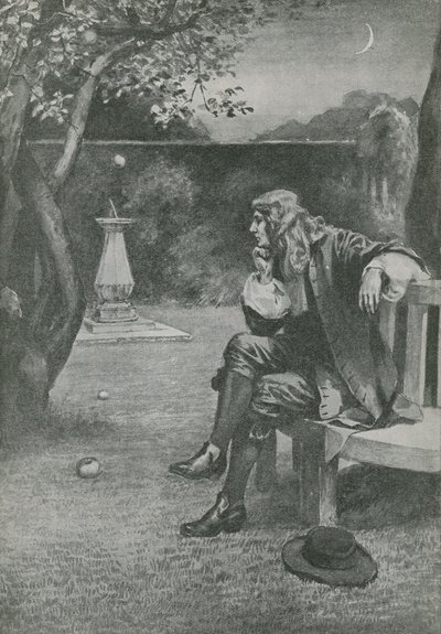 Sir Isaac Newton ser et eple falle av English School