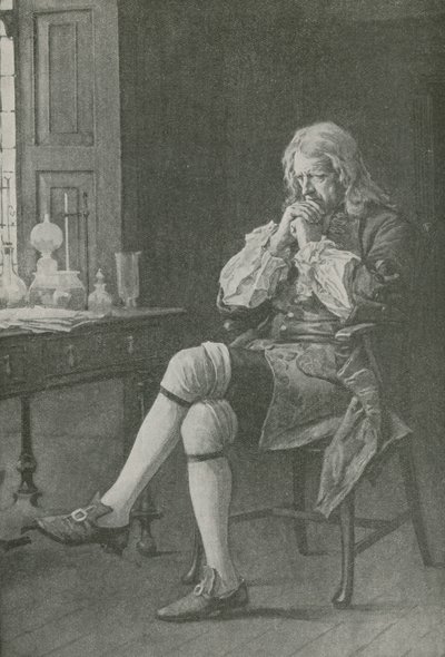 Sir Isaac Newton sitter og drømmer av English School
