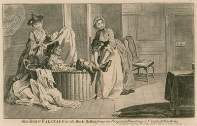 Sir John Falstaff i bukkekurven, fra et originalt maleri i Vauxhall Gardens, London av English School
