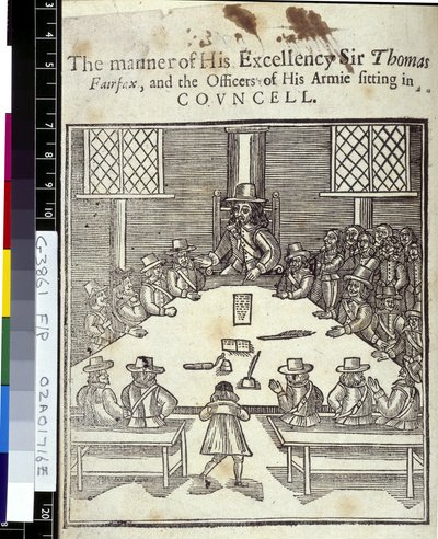Sir Thomas Fairfax (1612-71) og General Council of the Parliamentarian Army av English School