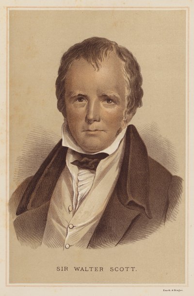 Sir Walter Scott (farge litho) av English School