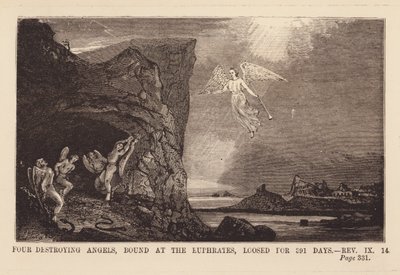 Sechster Engel, der die vier Engel am Fluss Euphrat freilässt (Gravur) von English School