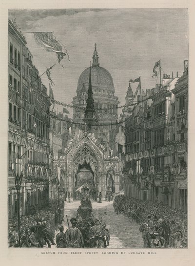 Skisse fra Fleet Street ser opp Ludgate Hill av English School