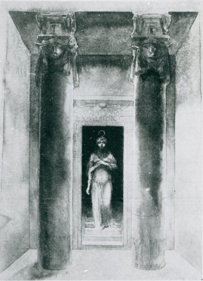 Skisse av Moina Mathers (1865-1928) i rollen som yppersteprestinnen Anari, som arbeider med Rites of Isis, Paris, 1899 av English School