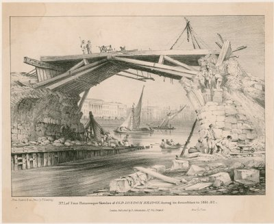 Skisse av Old London Bridge under rivingen i 1831, 1832 av English School