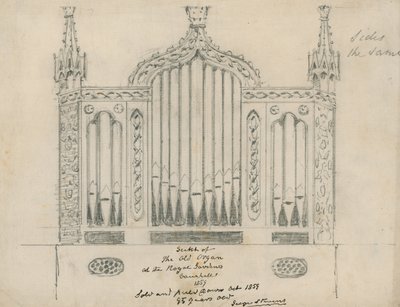 Skisse av det gamle orgelet ved Royal Gardens (Vauxhall Gardens, London) av English School