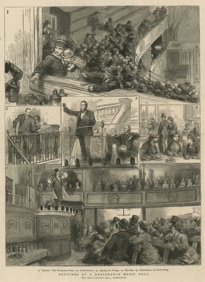 Skisser i en Temperance Music Hall, The Great Central Hall, Bishopsgate av English School