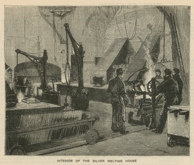 Skisser ved Royal Mint, Tower Hill; interiøret i sølvsmeltehuset av English School