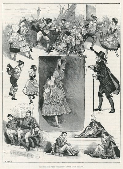 Skisser fra The Gondoliers på Savoy Theatre av English School