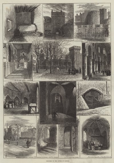 Skisser i Tower of London (gravering) av English School
