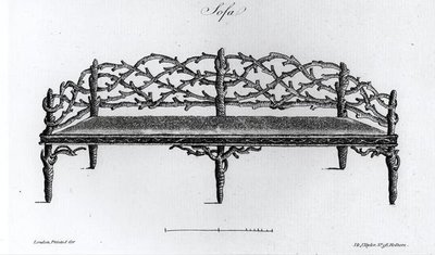 Sofa, fra "Grotesque Architecture, or Rural Amusement", av William Wright av English School