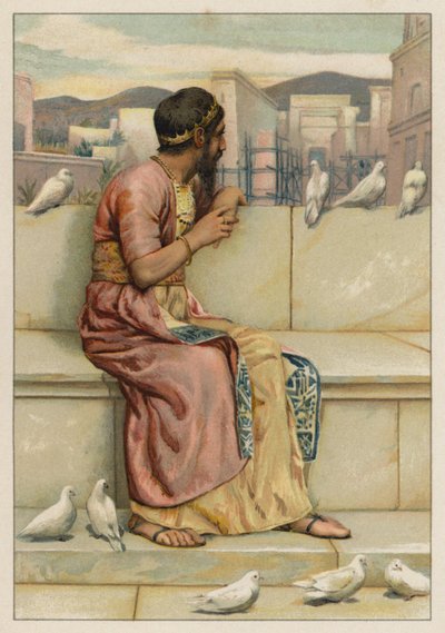 Salomo ser på byggingen av tempelet (chromolitho) av English School