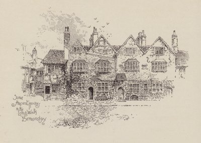 Noen gamle hus i Long Walk Bermondsey (litografi) av English School