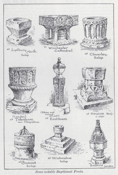 Noen bemerkelsesverdige døpefonter (litho) av English School