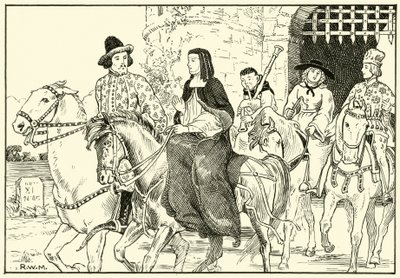 Noen av Canterbury Pilgrims (blekk på papir) av English School