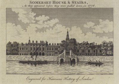 Somerset House and Stairs, London, slik de så ut før de ble revet ned i 1776 av English School
