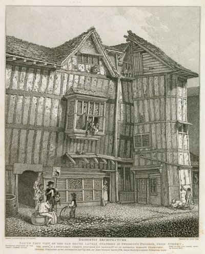 Sørøst Utsikt over et gammelt hus som nylig sto i Sweedons Passage, Grub Street av English School