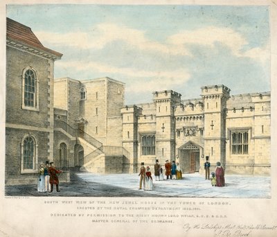 South West View av New Jewel House i Tower of London, reist 1840-41 av English School