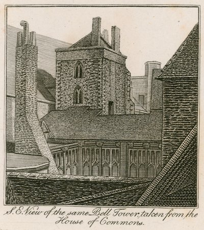 Sørøst-utsikt over klokketårnet, St Stephens Chapel, tatt fra Underhuset av English School