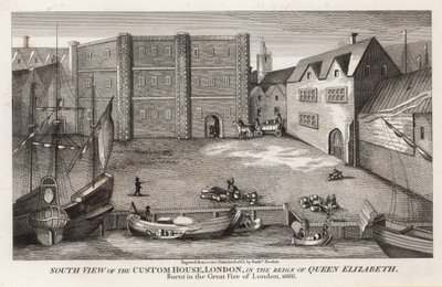 Sørvisning av Custom House, London, under dronning Elizabeths regjeringstid av English School