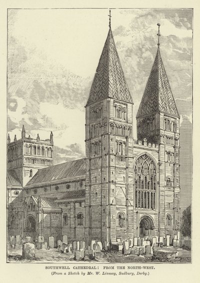 Southwell Cathedral, fra nordvest av English School