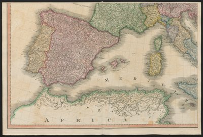 Spania og Portugal, fra Europa, som beskriver alle endringene i territoriet, sammen med deres avvik i grenselinjene til dets flere imperier og stater som ble enige om og bekreftet av den definitive Paris-traktaten, 20. november 1815, publisert 1816 (colo av English School