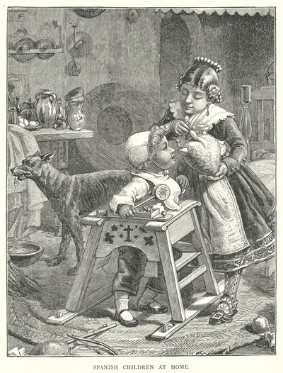 Spanske barn hjemme (gravering) av English School