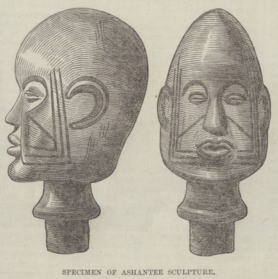 Prøve av Ashantee-skulptur (gravering) av English School