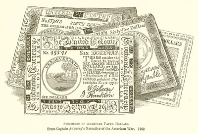 Eksemplarer av amerikanske papirdollar av English School