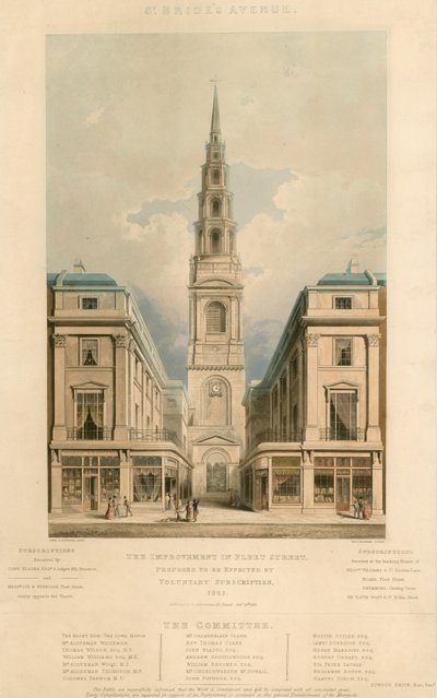 St Brides Avenue; Forbedringen i Fleet Street, London, foreslått utført ved frivillig abonnement, 1825 av English School