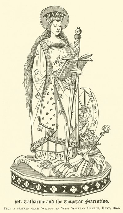 St Catharine og keiseren Marentius (gravering) av English School