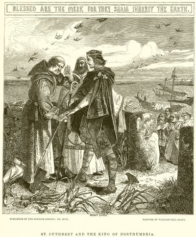 St. Cuthbert og kongen av Northumbria av English School