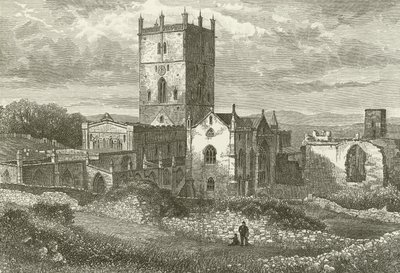 St Davids Cathedral og høyskolen, fra nordøst av English School