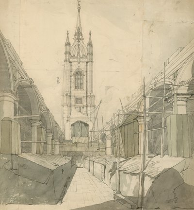 St Dunstan-in-the-East, London (wc på papir) av English School