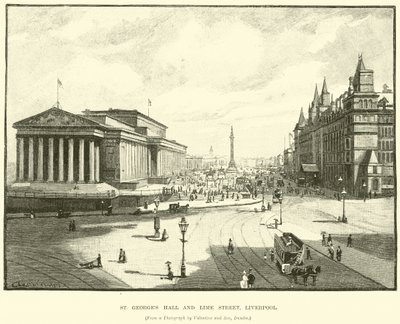 St Georges Hall og Lime Street, Liverpool av English School