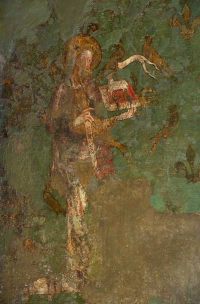 St John the Baptist, detalj av veggmaleriet i Byward Tower av English School