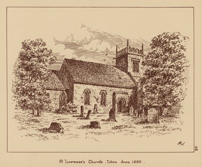 St. Lawrence-kirken, tatt ned i 1880 (litografi) av English School