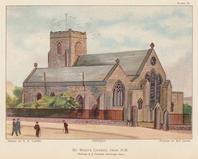 St. Mary#39;s kirke, Scarborough (fargelitografi) av English School