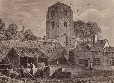 St. Marys kirke som viser den gamle muren 1824 (lito) av English School