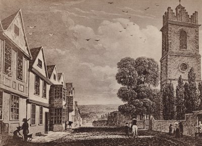 Peterskirken og North Hill Colchester (litho) av English School