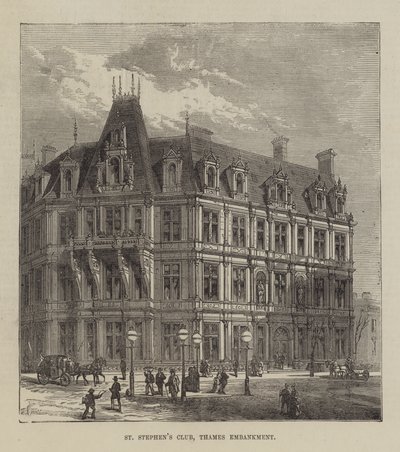 St Stephen's Club, Thames Embankment (gravering) av English School
