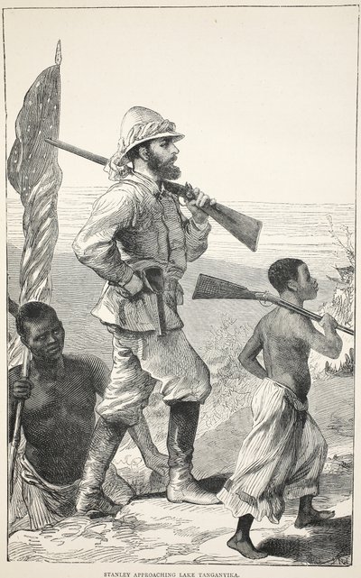 Stanley nærmer Tanganyikasjøen, illustrasjon fra The Pictorial Edition of the Life and Discoveries of David Livingstone av J. Ewing Richie, pub. av A. Fullarton & Co., 1876 av English School