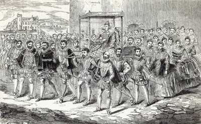 Statens fremgang for dronning Elizabeth, illustrasjon fra 'Cassell's Illustrated History of England' av English School